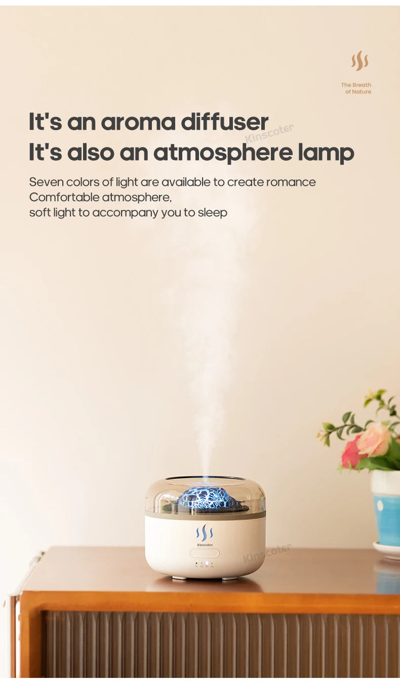 Portable Volcano Aroma Diffuser 160ml Essential Oil Air Humidifier Sprayer USB with LED Colorful Night Light for Home Office