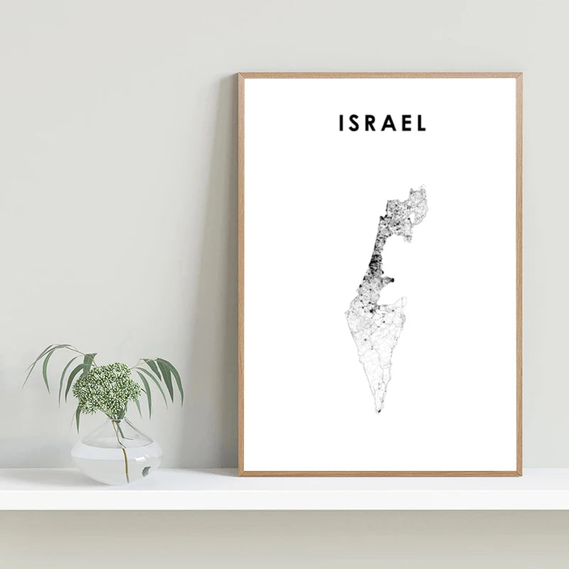 Tel Aviv Map Print Israel City Street Road Map Poster Black White Minimalist Wall Pictures Nordic Style Canvas Painting Decor