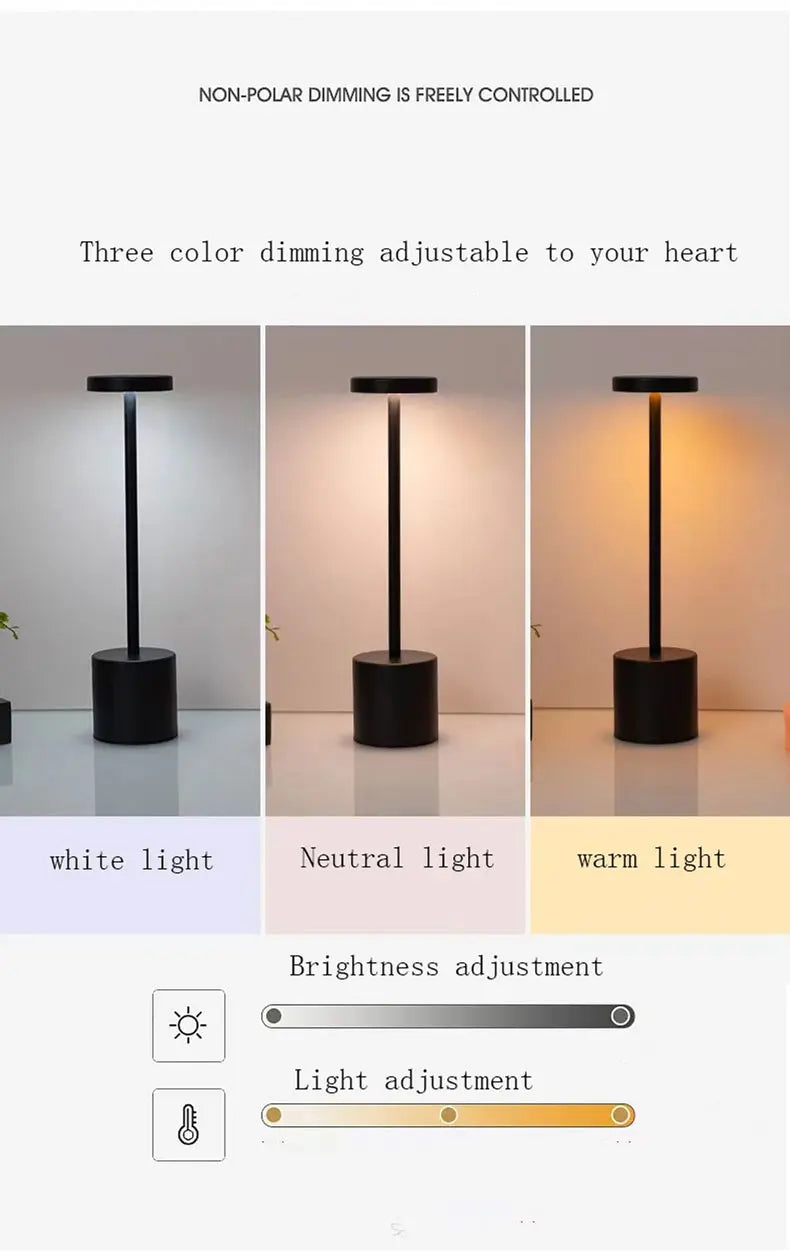 Touch Sensor LED Table Lamp USB Rechargeable Desk Lamp 3 Color Adjustable Temperatures Modern Style Bar Bedside Night Light