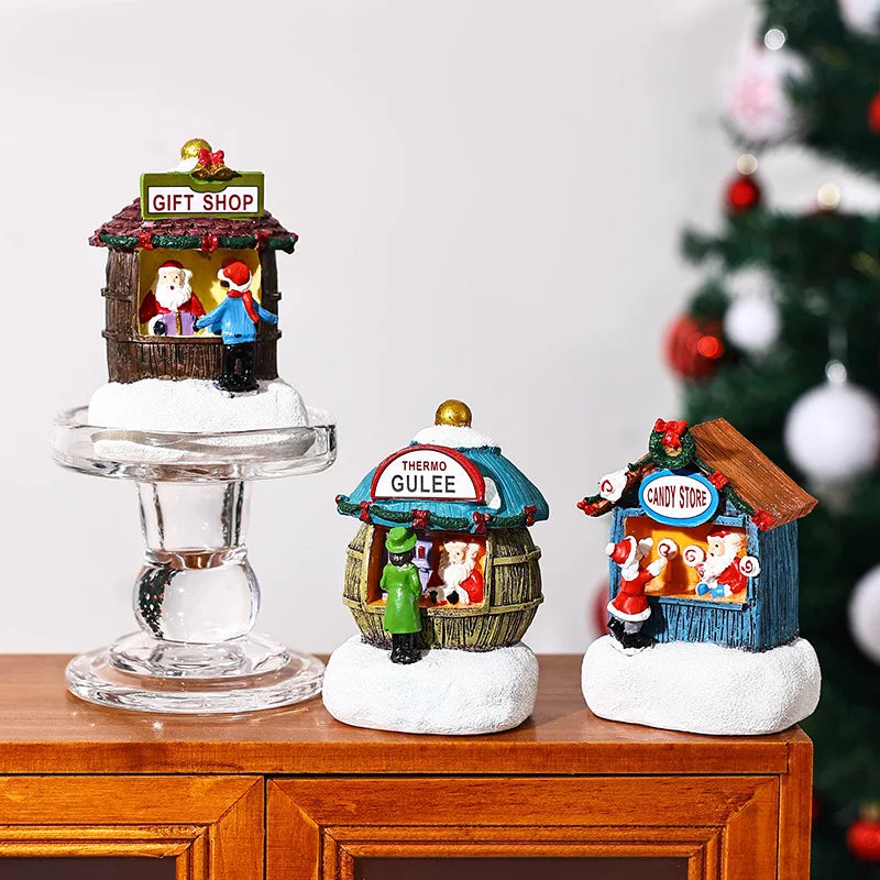 Christmas Gift Home Decoration Resin LED Micro-Landscape Santa Claus House Craft Ornament Newest Chirtmas Desktop Decoration