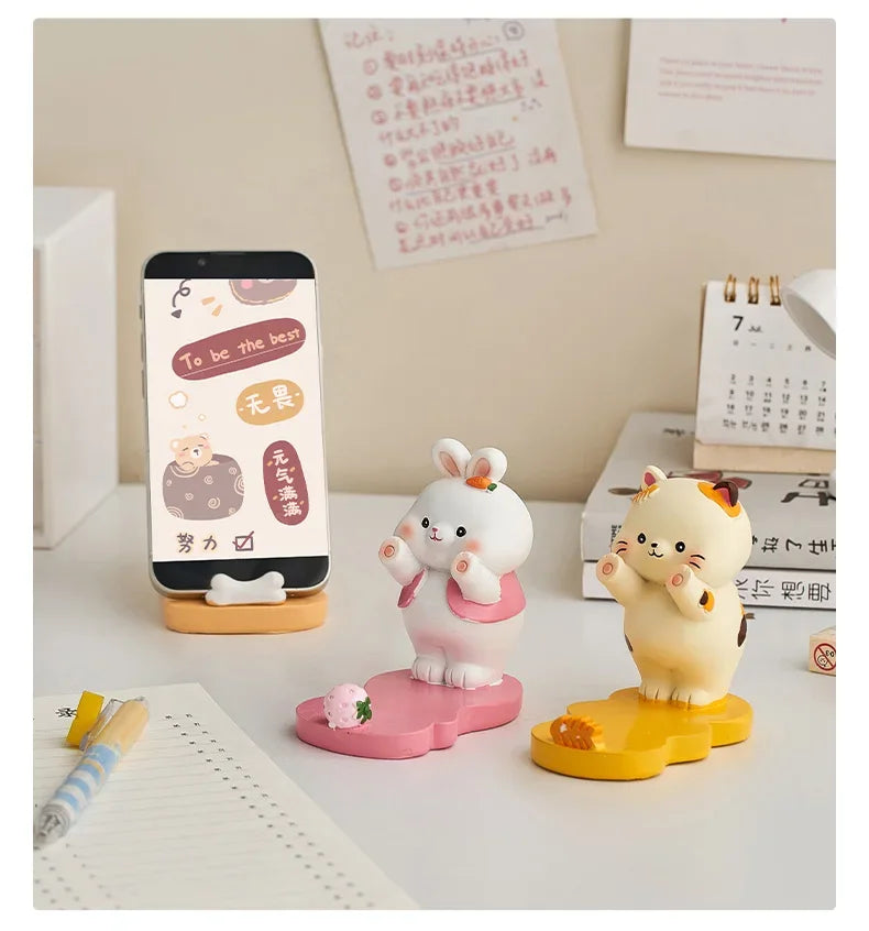 Home Decor Exquisite Kittens Figurines Miniatures Lovely Decor Ornaments Desktop Mobile Phone Bracket Office Desk Accessories