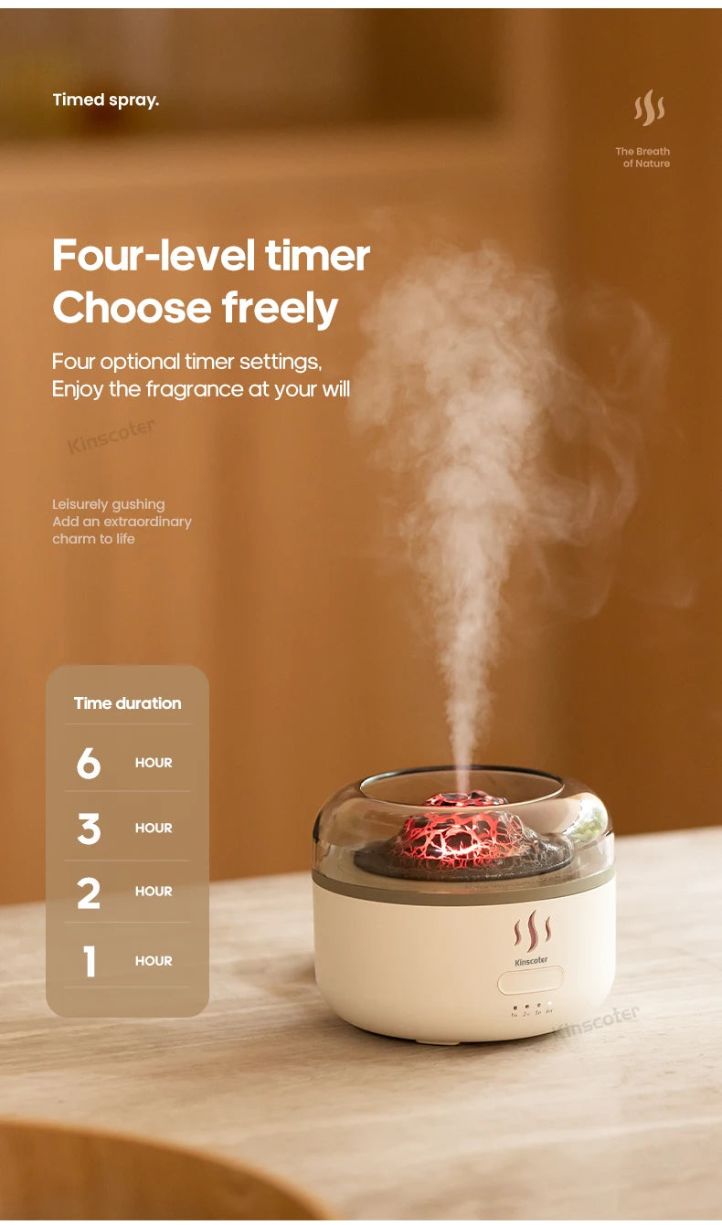 Portable Volcano Aroma Diffuser 160ml Essential Oil Air Humidifier Sprayer USB with LED Colorful Night Light for Home Office