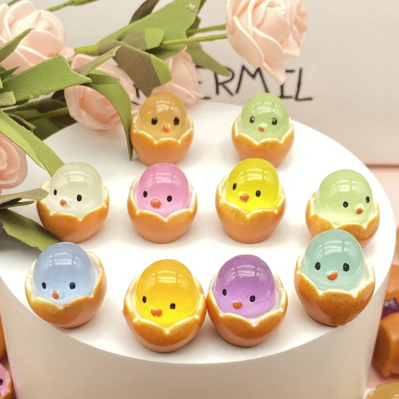 20Pcs Easter Eggshell Chick Micro Landscape Decorations Glowing Easter Eggs Ornament Kids Novelty Toys Easter Decor DIY Gifts