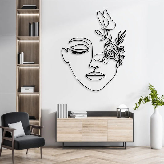 Minimalist Abstract Line Woman Metal Wall Art Decor Matte Black Wall Hanging Decor for Home Bedroom Living Room Wall Decoration