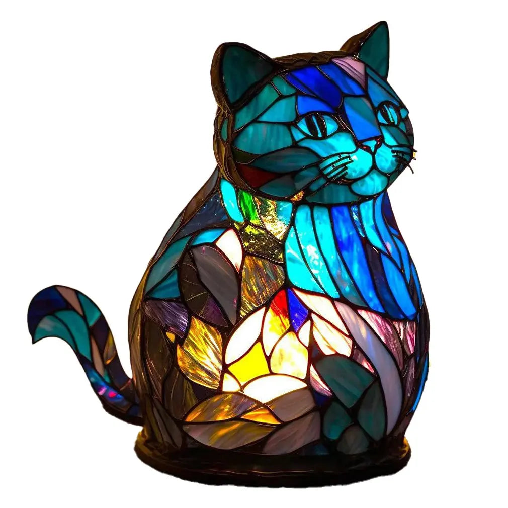 Animal Table Lamp Series Lion Dolphin Wolf Stained Glass Bedside Light Owl Horse Rooster Elephant for Living Room Bedroom Office