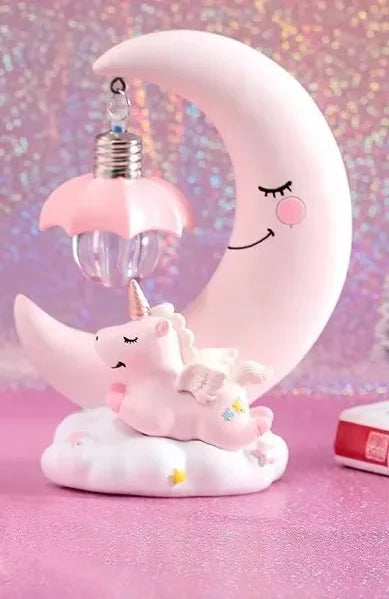 Pink unicorn girl heart angel moon nightlight, students and girls creative home desktop decorative resin ornaments gifts.