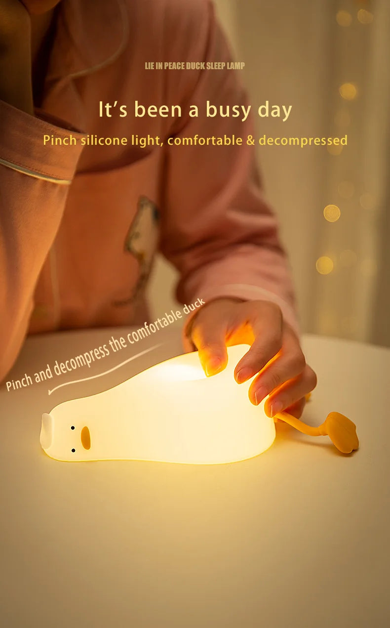 Duck Rechargeable LED Night Light Pat Silicone Lamp Bedside Cartoon Cute Children Nightlights for Home Room Decor Birthday Gift