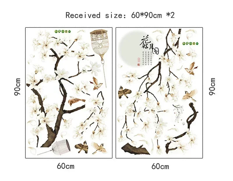 Tree Wall Sticker Bird Flower Home Decor Wallpaper for Living Room Bedroom DIY Vinyl Room Decor