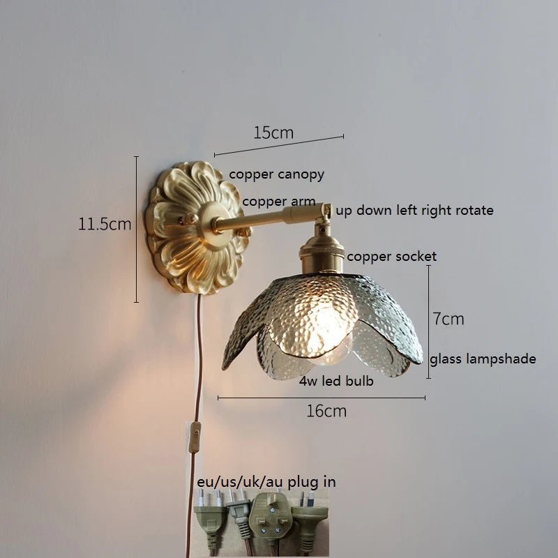 IWHD Smoke Gray Glass LED Wall Light Sconce Copper Arm Adjustable Bedroom Living Room Stair Beside Lamp Applique Murale Wandlamp