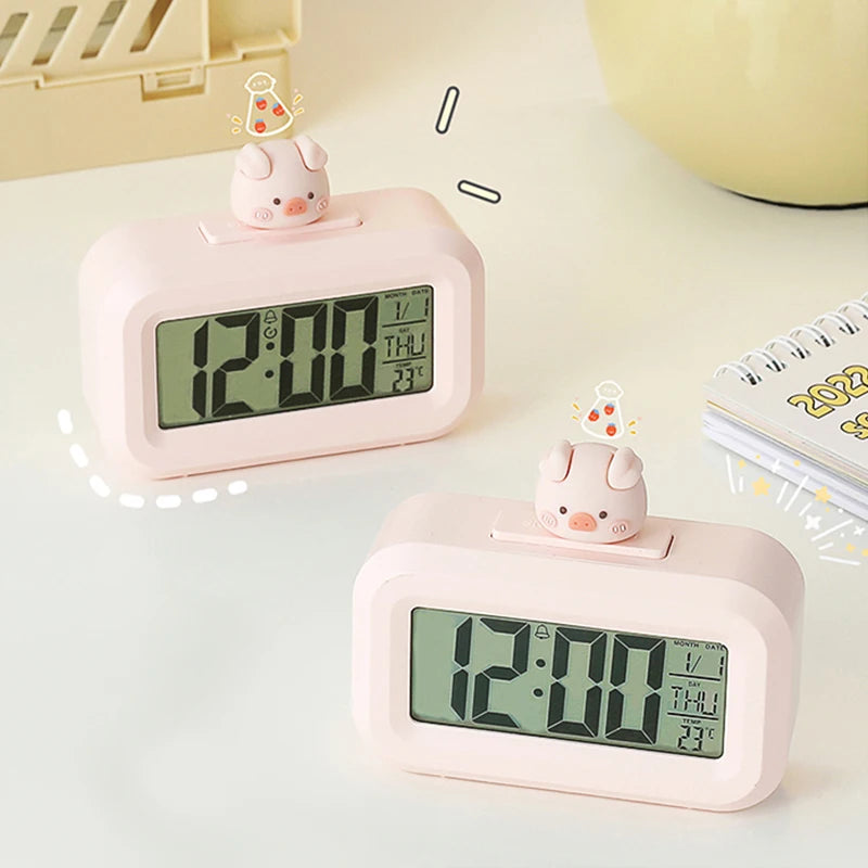Cartoon Led Alarm Clock Multifunctional Upright Electronic Digital Screen Desktop Clock For Home Office Table Bedroom Decor