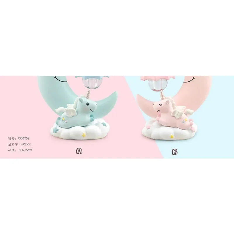 Pink unicorn girl heart angel moon nightlight, students and girls creative home desktop decorative resin ornaments gifts.