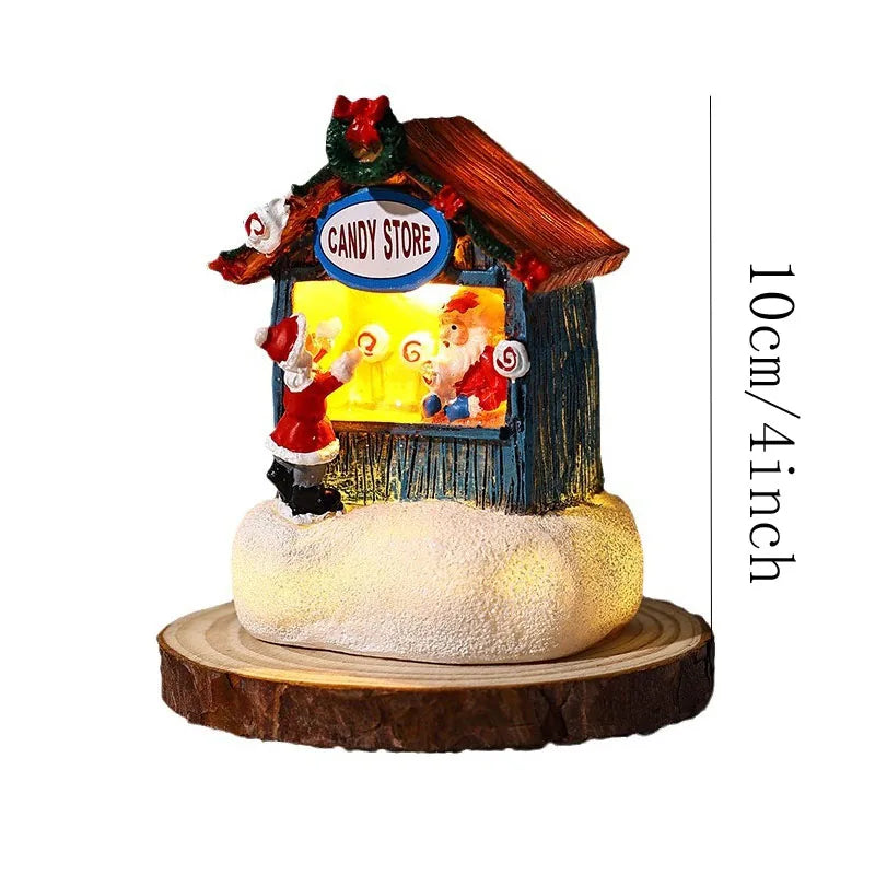 Christmas Gift Home Decoration Resin LED Micro-Landscape Santa Claus House Craft Ornament Newest Chirtmas Desktop Decoration