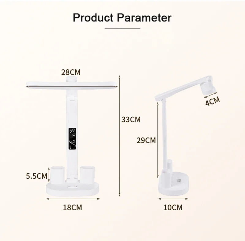 Clock LED Table Lamp USB Chargeable Dimmable Desk Lights Foldable Eye Protection Desktop Study desk  Reading  Night Light  LampS