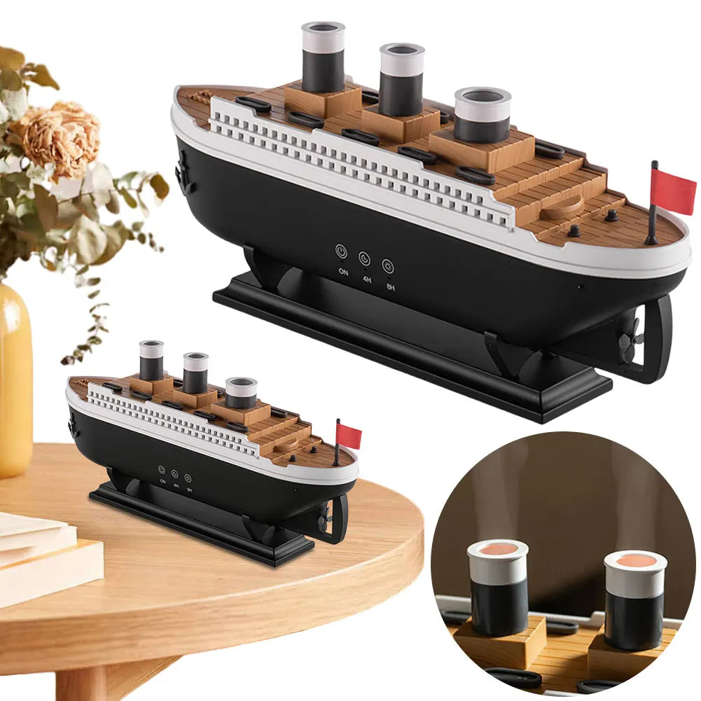 Creative Ocean Liner Air Humidifier Waterless Auto-Off Aroma Essential Oil Diffuser with LED Light Remote Control for Home