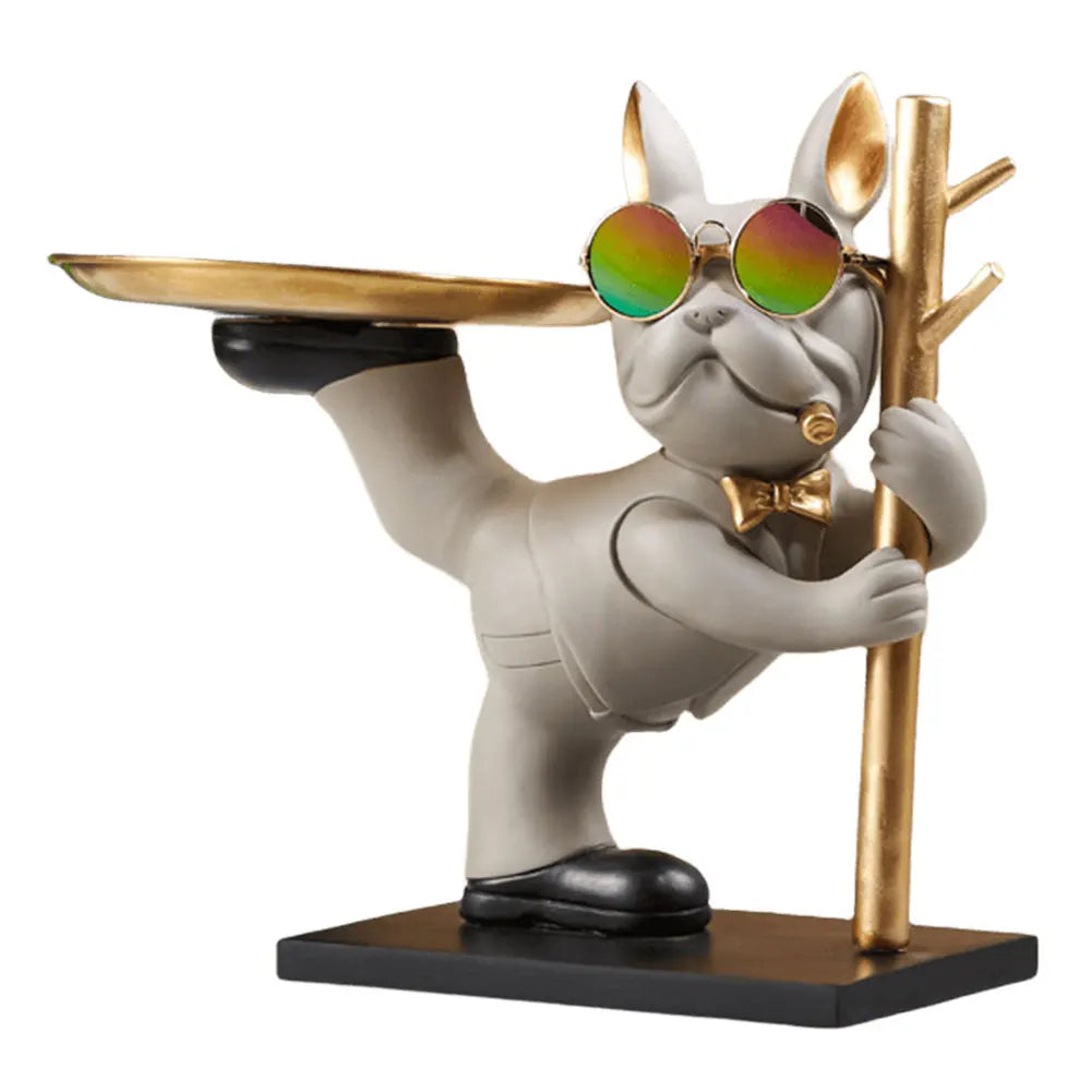 Bulldog Cool Sculpture Dog Ornament Butler Storage Box with Tray Nordic Table Decoration Resin Animal Sculpture Coin Piggy Bank
