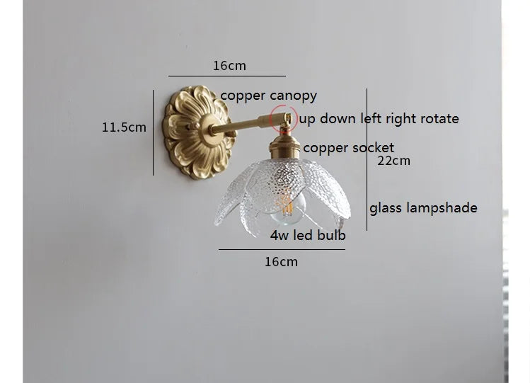 IWHD Smoke Gray Glass LED Wall Light Sconce Copper Arm Adjustable Bedroom Living Room Stair Beside Lamp Applique Murale Wandlamp
