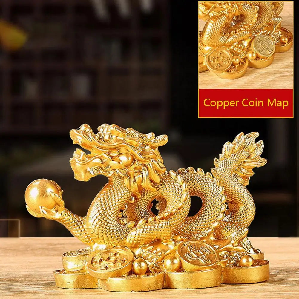 Chinese auspicious Money Dragon statuette Resin sculpture Feng Shui Decoration Home living room bedroom office Figurines