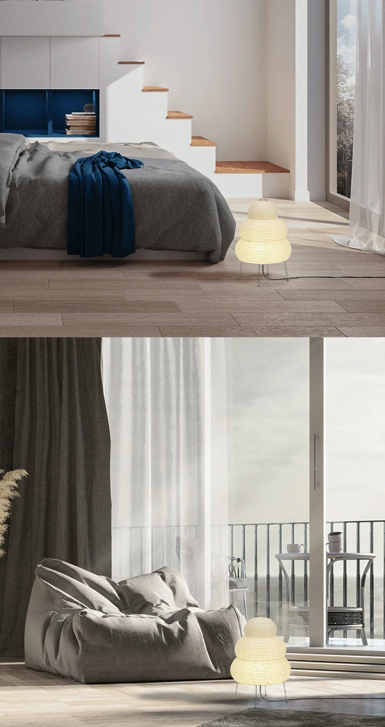 Japanese Wabi-sabi Tripod Floor Lamp Bedroom Bedside Living Dining Room Study Loft Decor Desk Light White Rice Paper Table Lamp
