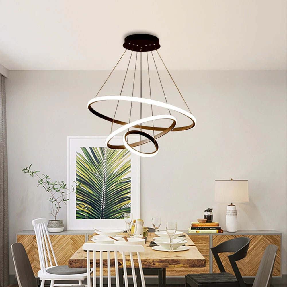 Simple Modern LED Pendant Chandelier High Brightness Decor Ornament for Living Room Dining Room Bedroom Adjustable Hanging Lamp