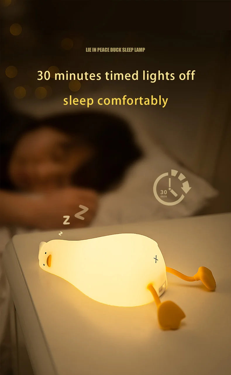Duck Rechargeable LED Night Light Pat Silicone Lamp Bedside Cartoon Cute Children Nightlights for Home Room Decor Birthday Gift