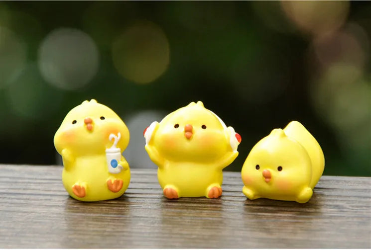 Figurines Miniatures Cute Yellow Chicken Animal Micro Landscape Ornaments For Home Decorations Room Decor Desk Accessories