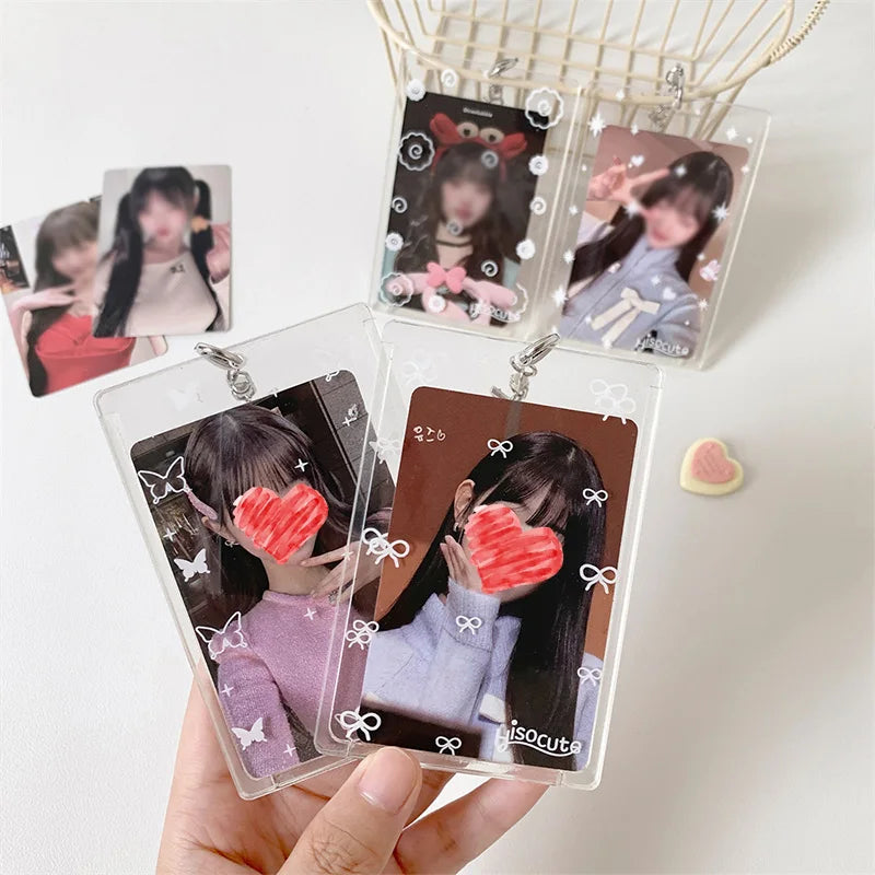 Acrylic Transparent PhotoCard Holder Kpop Idol Card Sleeve Case ID Bank Card Photo Display Stand Album Cover Pendant Keychain