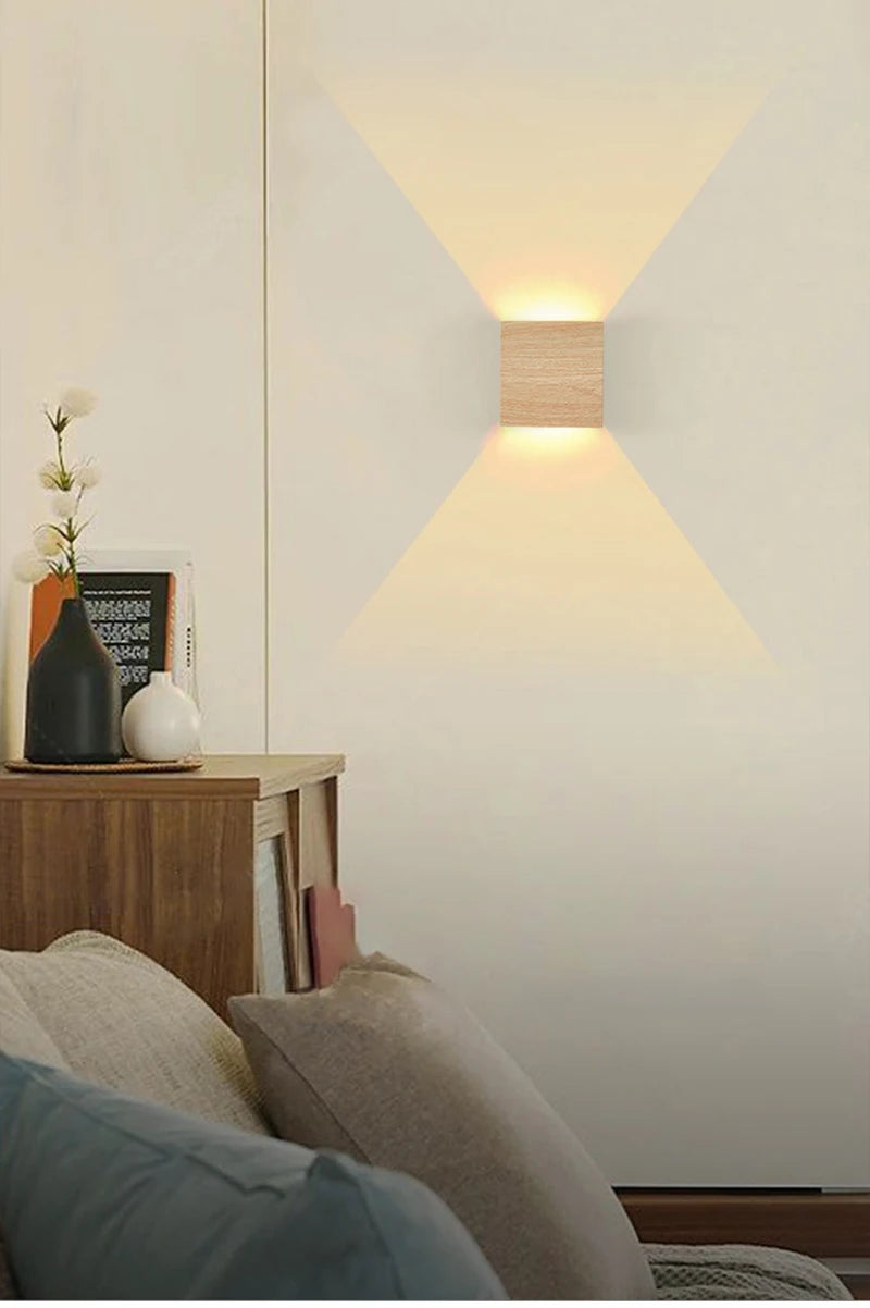 Nordic Wood Wall Lamp LED Original Wooden Walnut Square Room Decor Wall Sconce Bedroom Living Rooms Study Staircase Light Lustre