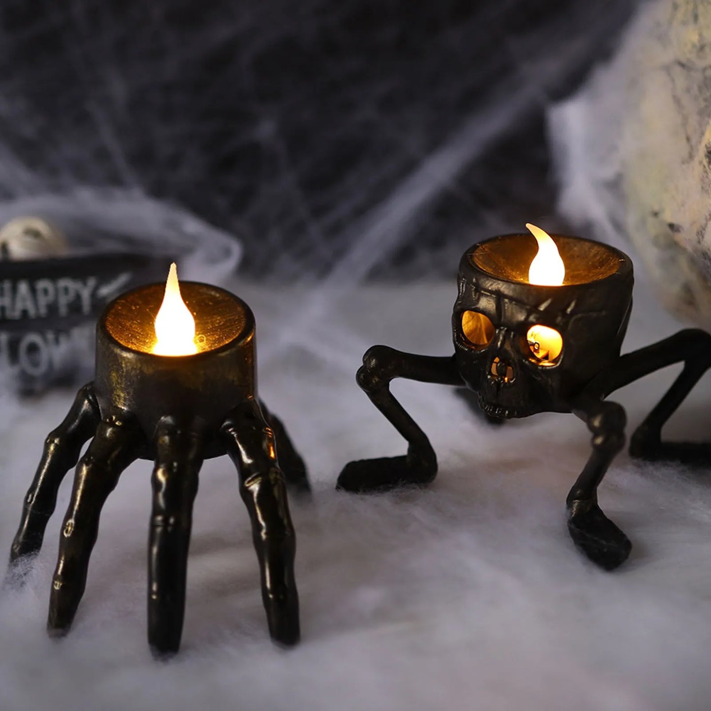Halloween Tea Light Candles Skeleton Hand Flameless LED Candles 8.5cm/3.3inch Flameless Tea Lights Candle Lamp For Halloween