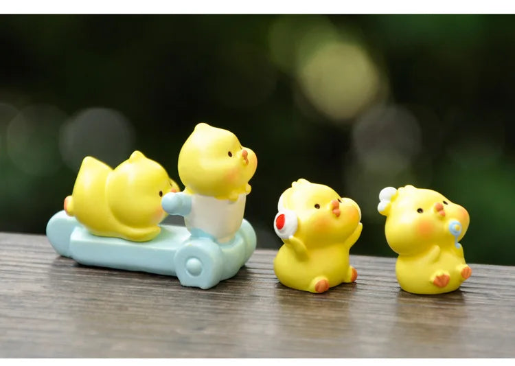 Figurines Miniatures Cute Yellow Chicken Animal Micro Landscape Ornaments For Home Decorations Room Decor Desk Accessories