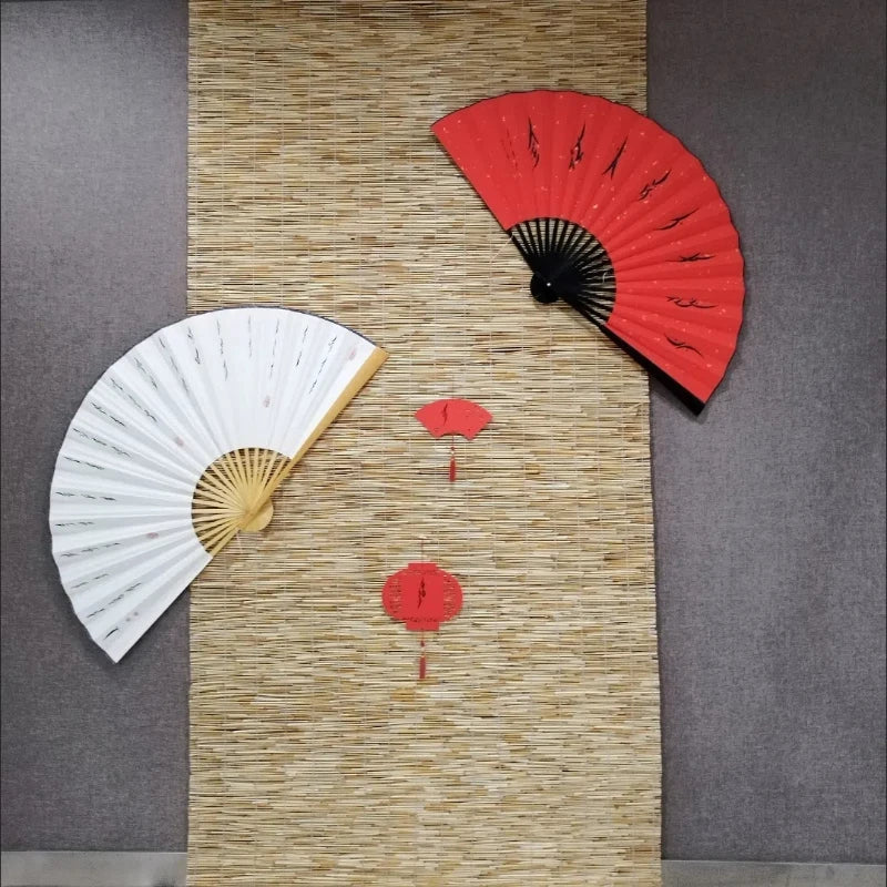 Large Blank Golden Foils Xuan Paper Fan Retro Wall Mount Painting Calligraphy DIY Paper Fan Oversize Home Decorative Folding Fan