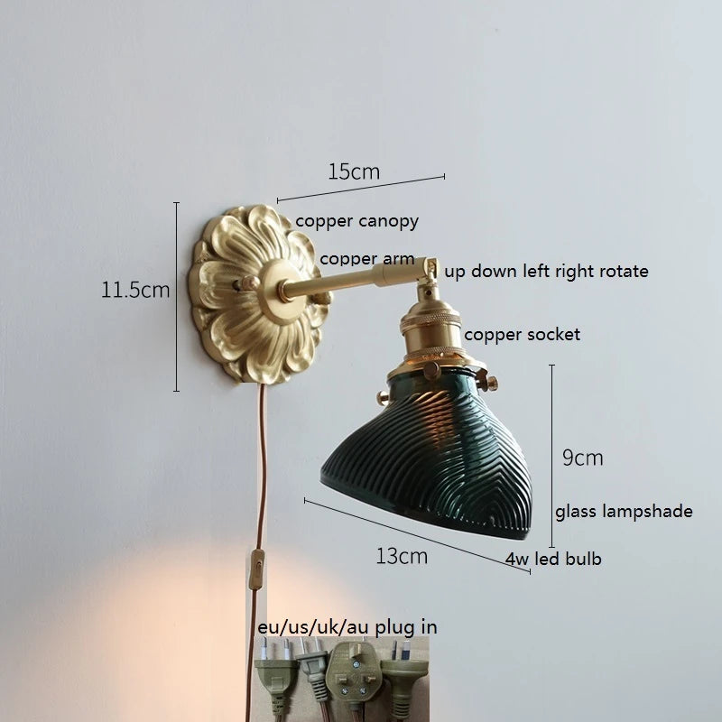 IWHD Smoke Gray Glass LED Wall Light Sconce Copper Arm Adjustable Bedroom Living Room Stair Beside Lamp Applique Murale Wandlamp