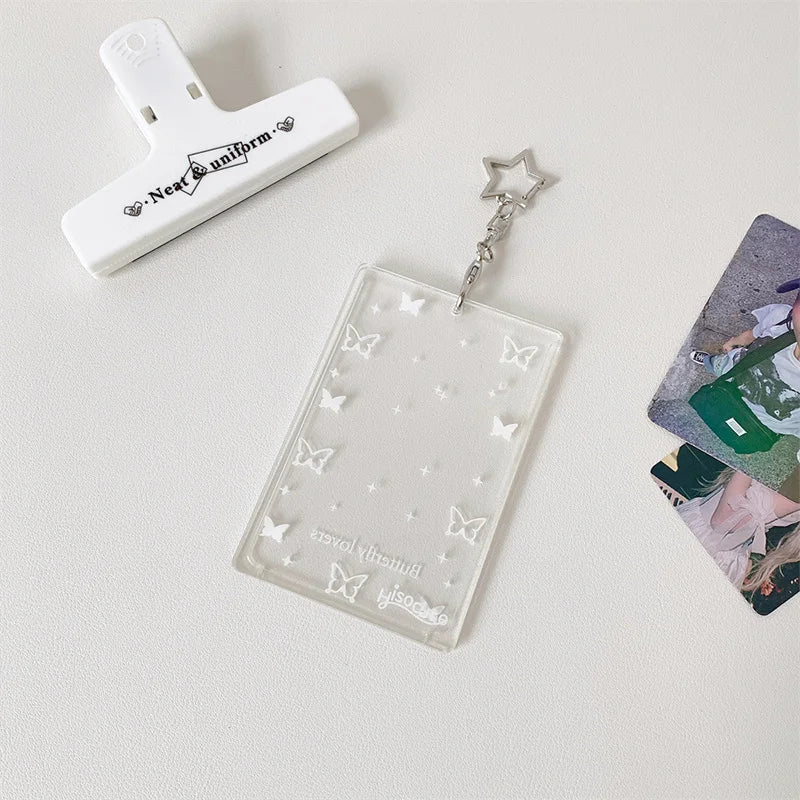 Acrylic Transparent PhotoCard Holder Kpop Idol Card Sleeve Case ID Bank Card Photo Display Stand Album Cover Pendant Keychain