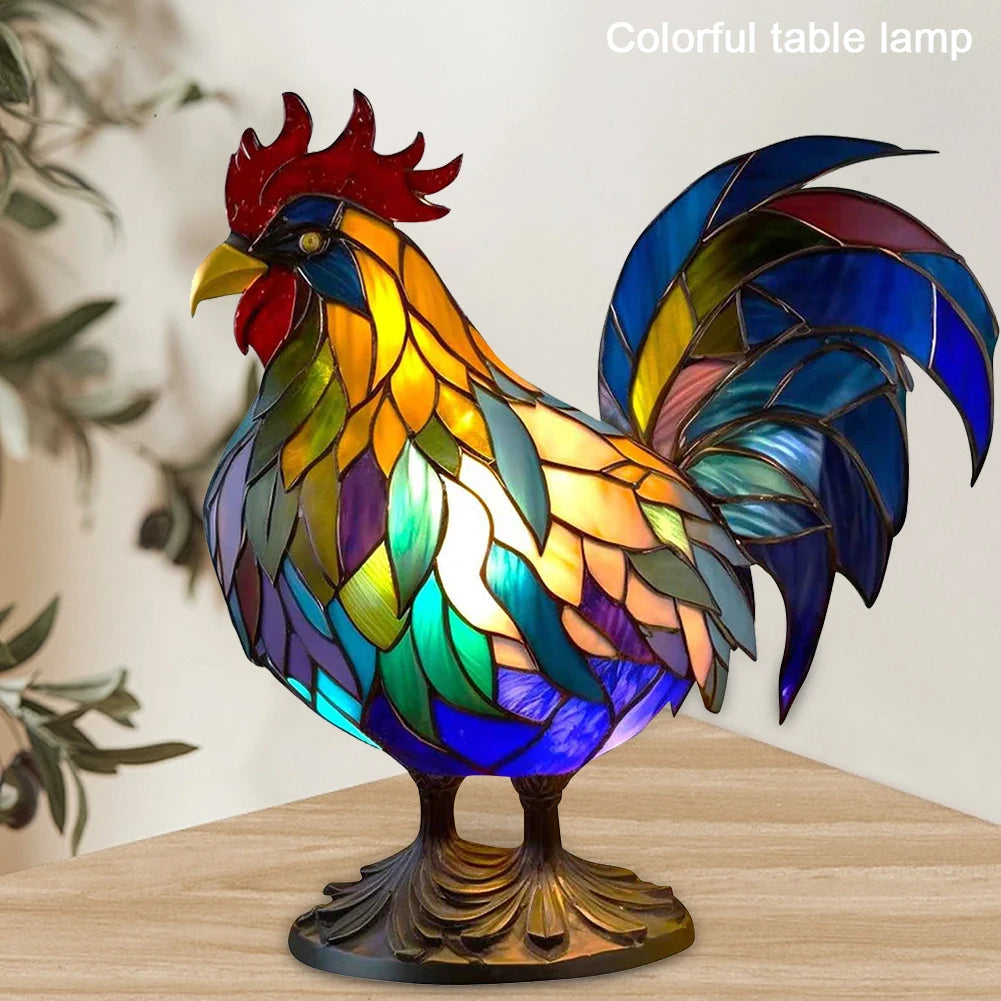 Animal Table Lamp Series Lion Dolphin Wolf Stained Glass Bedside Light Owl Horse Rooster Elephant for Living Room Bedroom Office