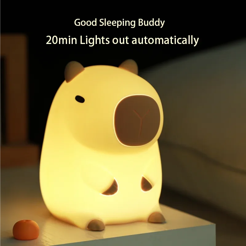 Cute Cartoon Capybara Night Light Silicone Animal Lamp USB Rechargeable Timing Dimming Sleep Night Lamp for Children's Gifts