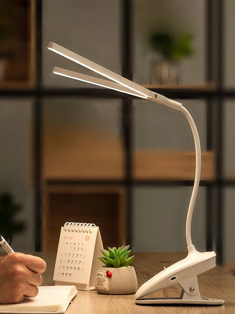 LED Double-headed Reading Table Lamp with Clip Touch Control Dimmable Light Eye Protection Mobile Phone Holder   Led Desk  Lamps