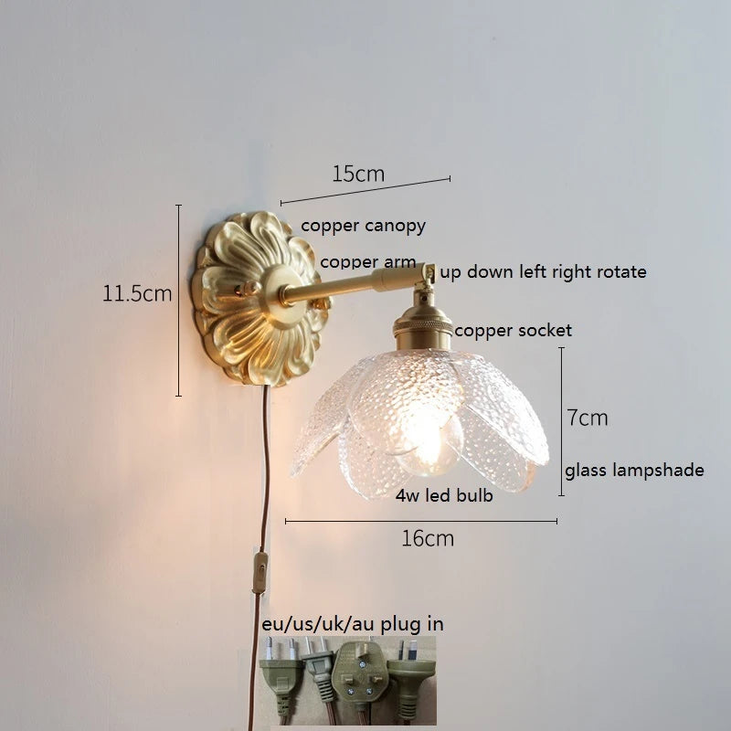 IWHD Smoke Gray Glass LED Wall Light Sconce Copper Arm Adjustable Bedroom Living Room Stair Beside Lamp Applique Murale Wandlamp