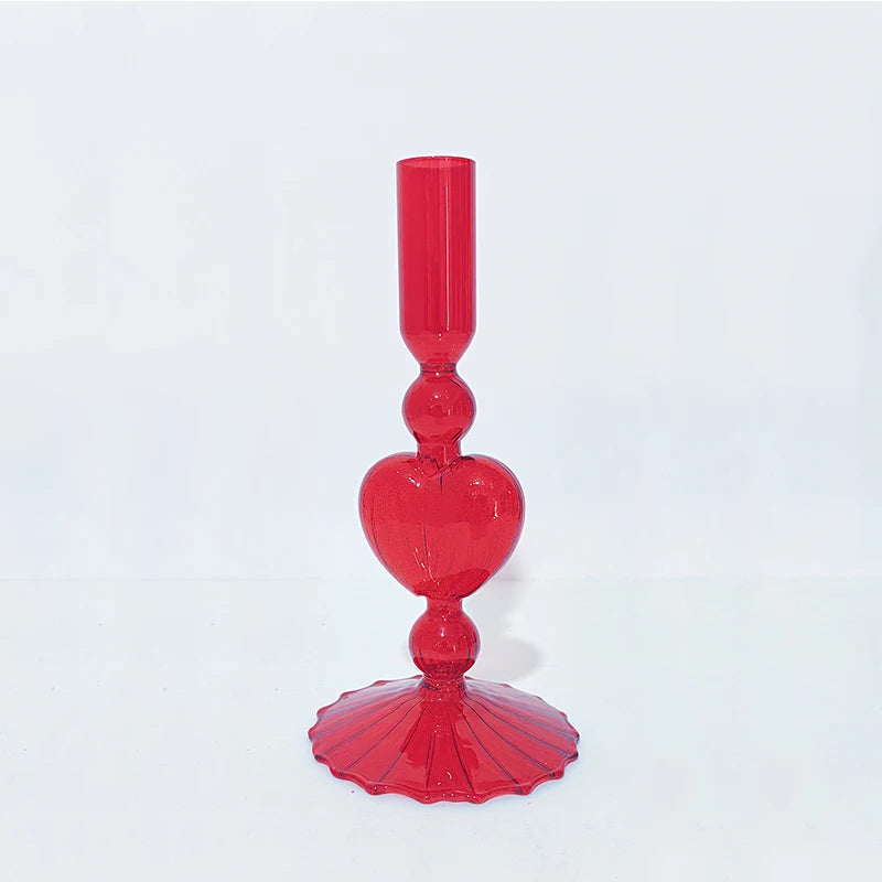 Valentine's Day Glass Vase Candlesticks Decoration Taper Candle Holders Red Heart Shape Candlesticks Home Decor Wedding Party