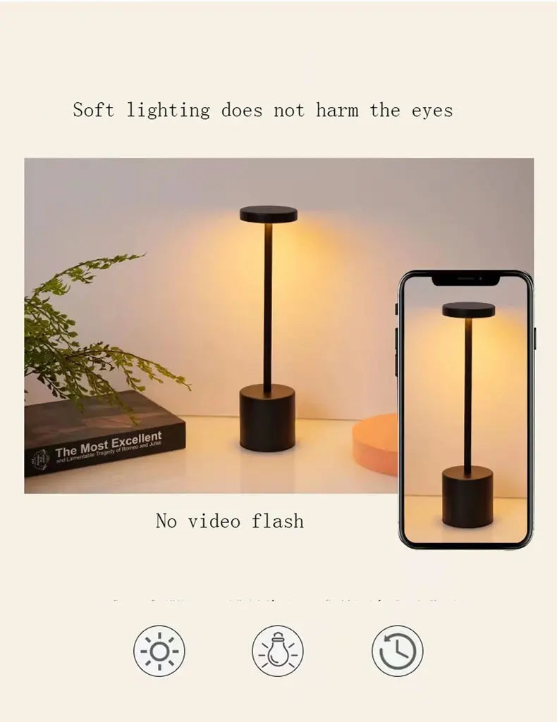 Touch Sensor LED Table Lamp USB Rechargeable Desk Lamp 3 Color Adjustable Temperatures Modern Style Bar Bedside Night Light