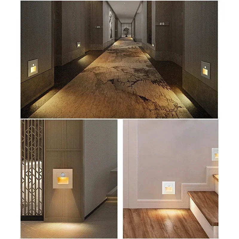 Smart Motion Sensor LED Night Light Wall Lights Stair Footlight Indoor Outdoor Stair Wall Lamp Recessed Step Lighting