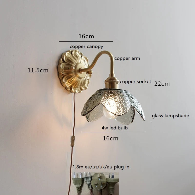 IWHD Smoke Gray Glass LED Wall Light Sconce Copper Arm Adjustable Bedroom Living Room Stair Beside Lamp Applique Murale Wandlamp