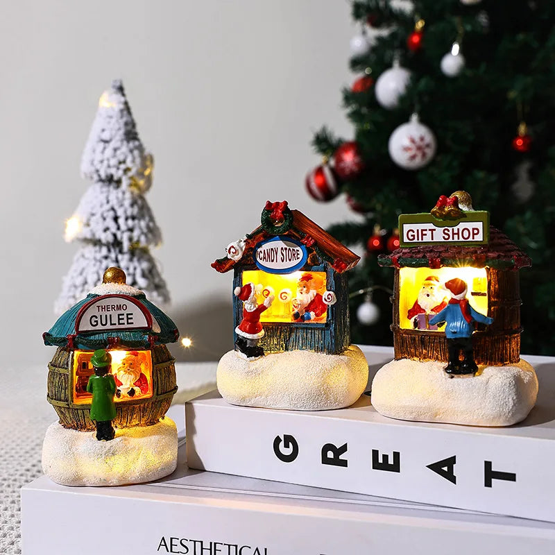 Christmas Gift Home Decoration Resin LED Micro-Landscape Santa Claus House Craft Ornament Newest Chirtmas Desktop Decoration