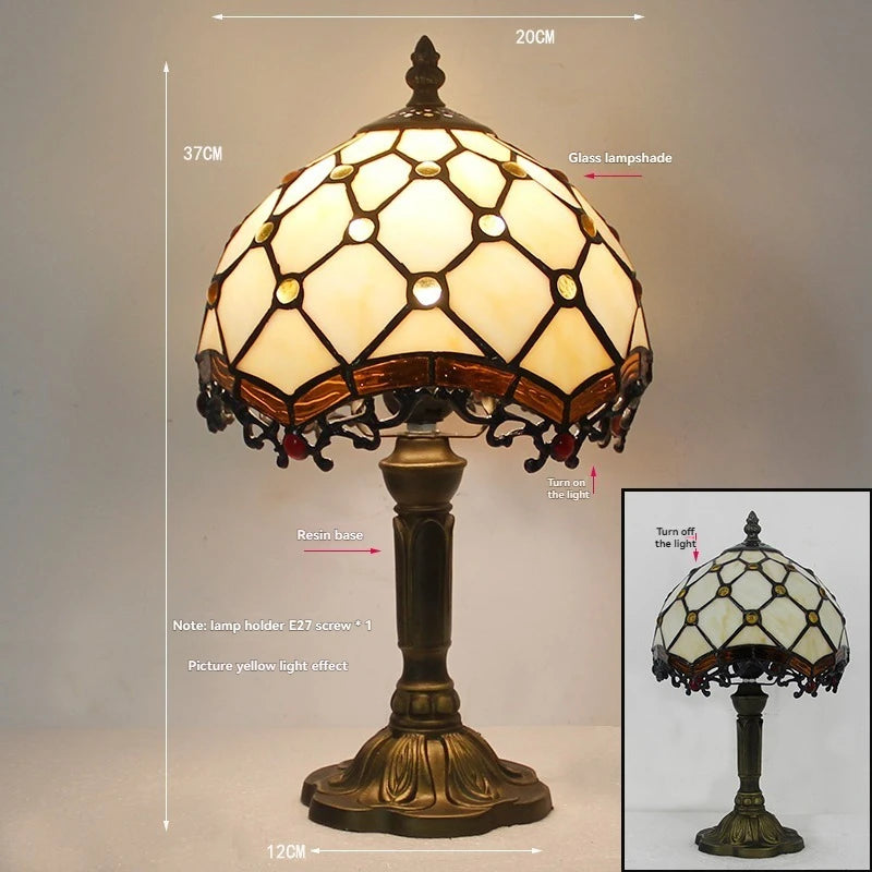Tiffany Stained Glass Table Lamps Retro Mediterranean Bedside Table Lamp Light With Plug in Baroque Bedroom Table Lights