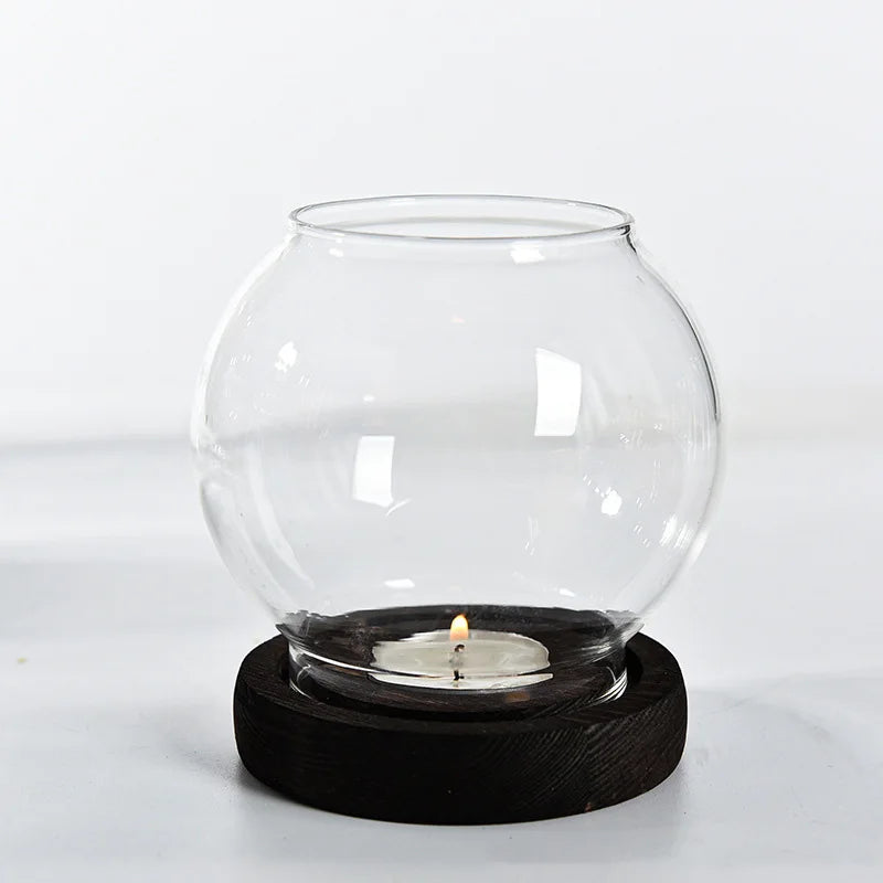 1pc Transparent Candle Holder Candlesticks Windproof Glass Table Decoration Tealight Round Living Room Decorations Ornaments
