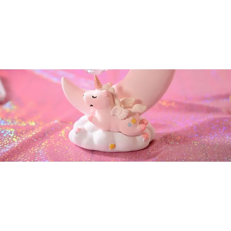 Pink unicorn girl heart angel moon nightlight, students and girls creative home desktop decorative resin ornaments gifts.