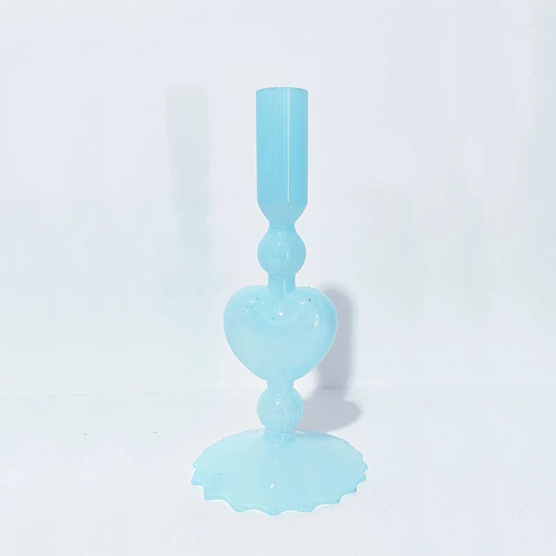 Valentine's Day Glass Vase Candlesticks Decoration Taper Candle Holders Red Heart Shape Candlesticks Home Decor Wedding Party