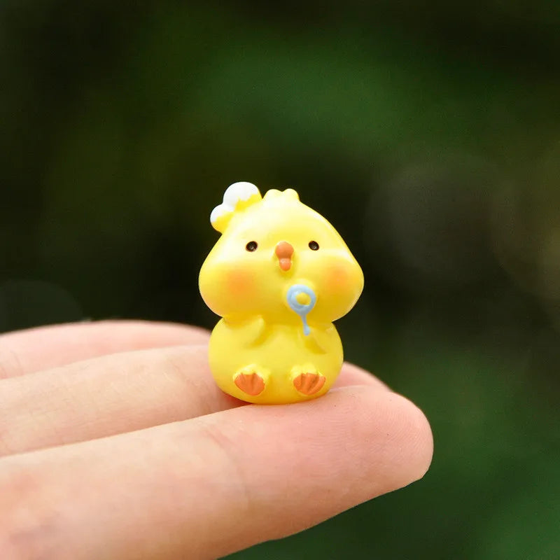 Figurines Miniatures Cute Yellow Chicken Animal Micro Landscape Ornaments For Home Decorations Room Decor Desk Accessories