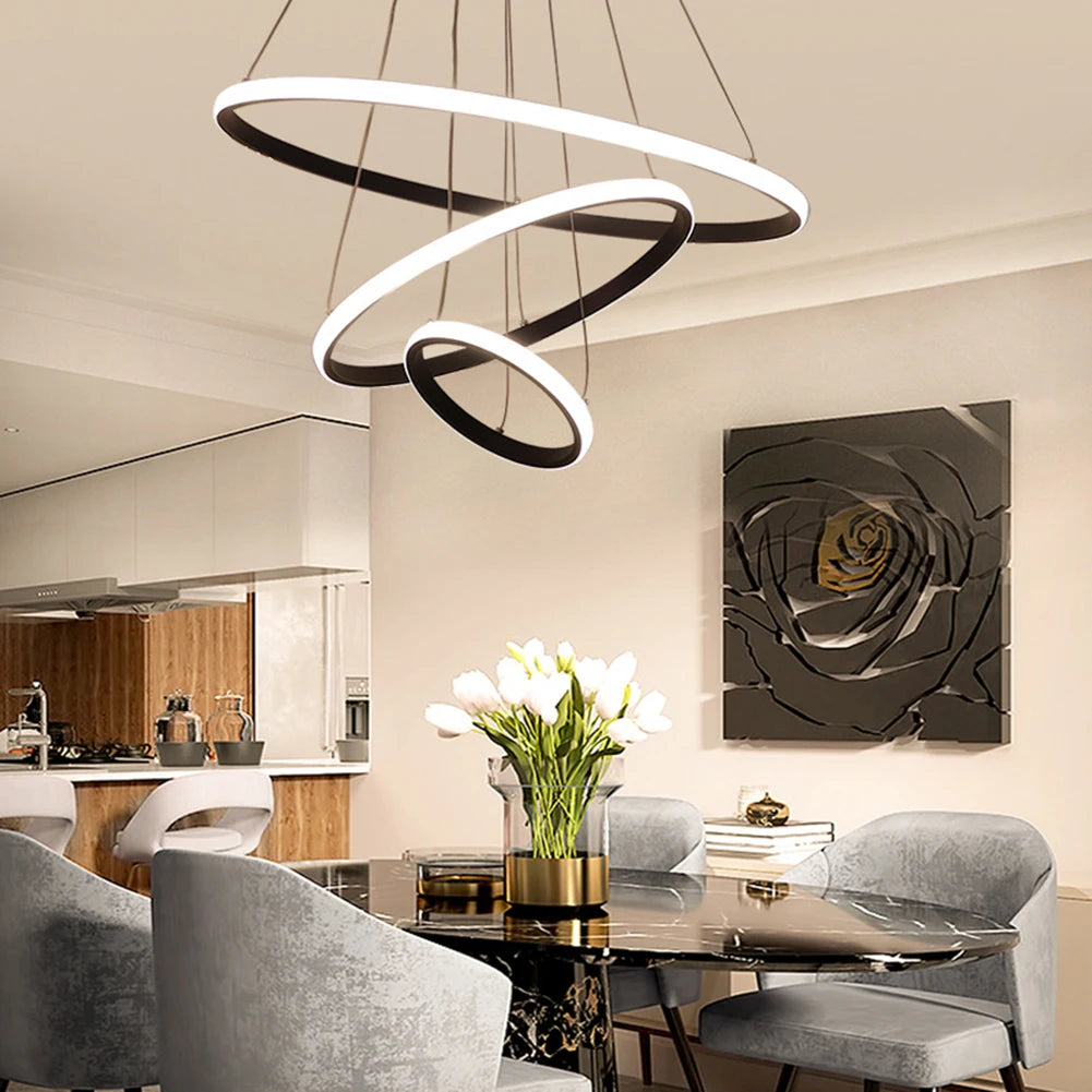 Simple Modern LED Pendant Chandelier High Brightness Decor Ornament for Living Room Dining Room Bedroom Adjustable Hanging Lamp