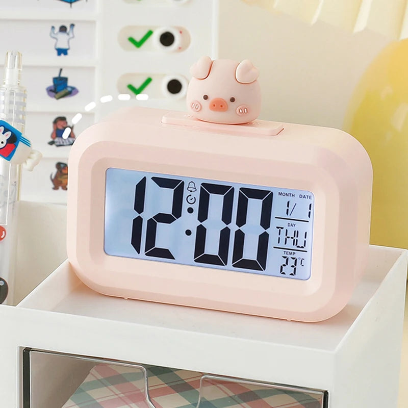 Cartoon Led Alarm Clock Multifunctional Upright Electronic Digital Screen Desktop Clock For Home Office Table Bedroom Decor