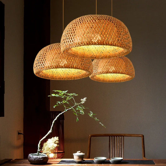 Handmade Vintage Bamboo Pendant Lamp Lustre Restaurant Café Chandeliers Wood Base E27 Lighting Hotel Bedroom Classic Home Decor