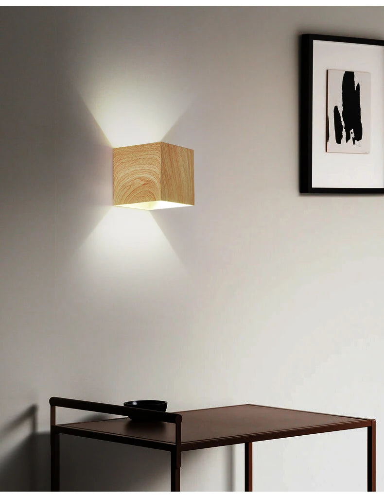 Imitation Wood Wall Light Led Up Down Bedside Japan Log Living Room Bedroom Wall Decor Lamp Wabi Sabi Walnut Corridor Sconce